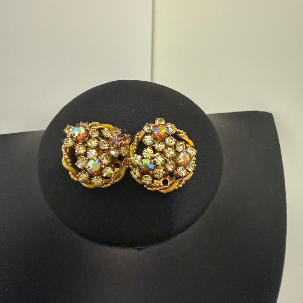 Aurora Borealis Elegant Gold and Multicolor Crystal Earrings vintage